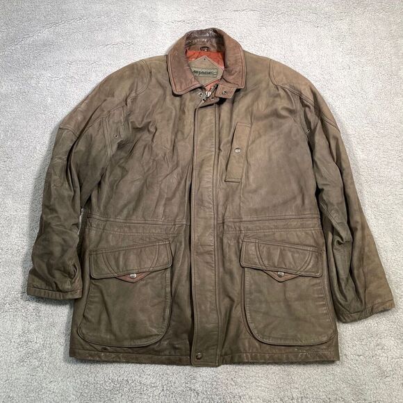 Vintage 90s Leather Jacket Men's Bomber Full Zip button Flap Brown Mirage XL